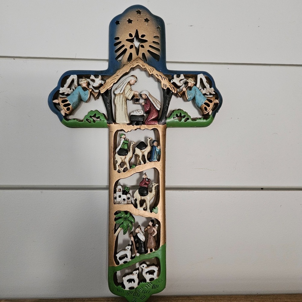 Nativity Wall Cross Made in China Christmas Religious Decor 12"‎